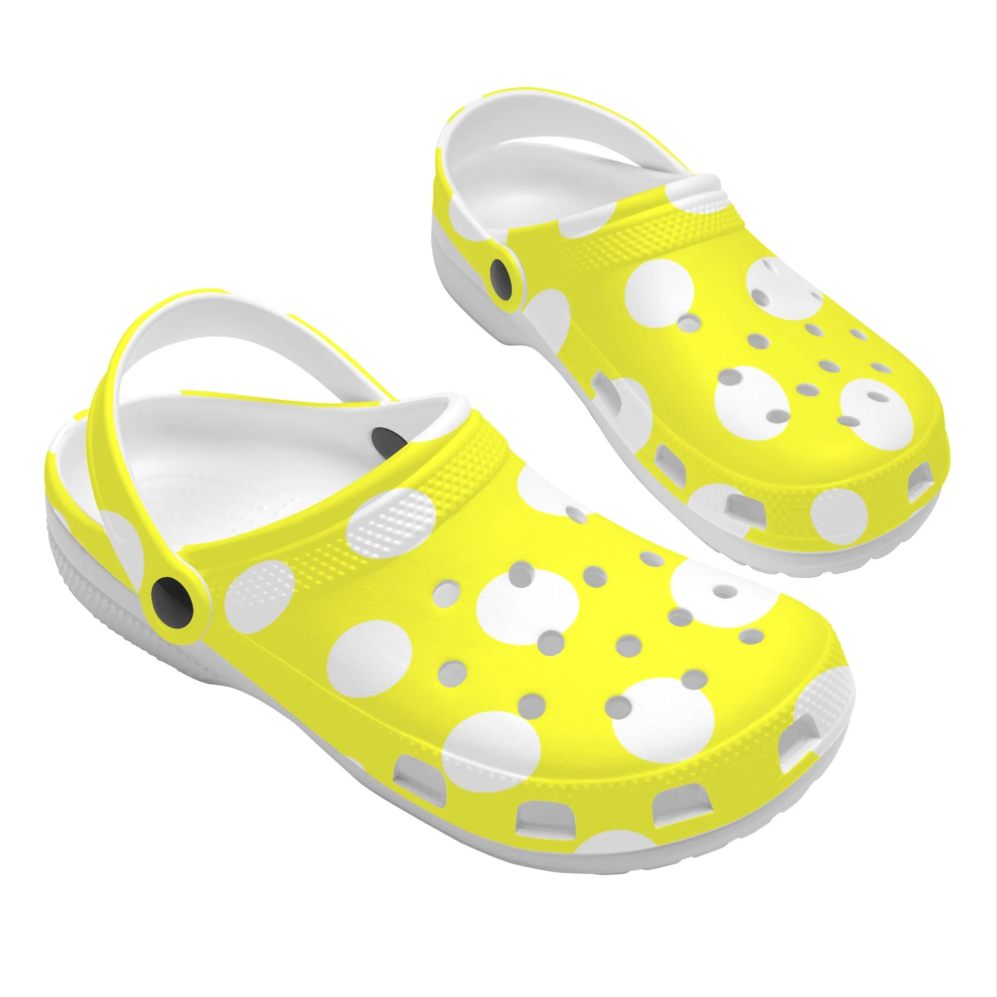 Snooty Fox Art Crocs Clogs - Yellow with White Polka Dots