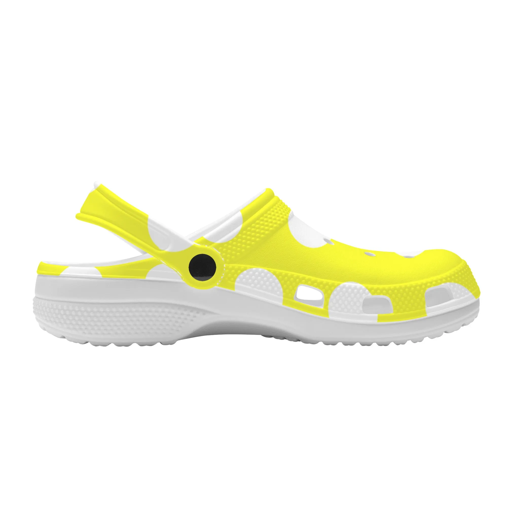 Snooty Fox Art Crocs Clogs - Yellow with White Polka Dots