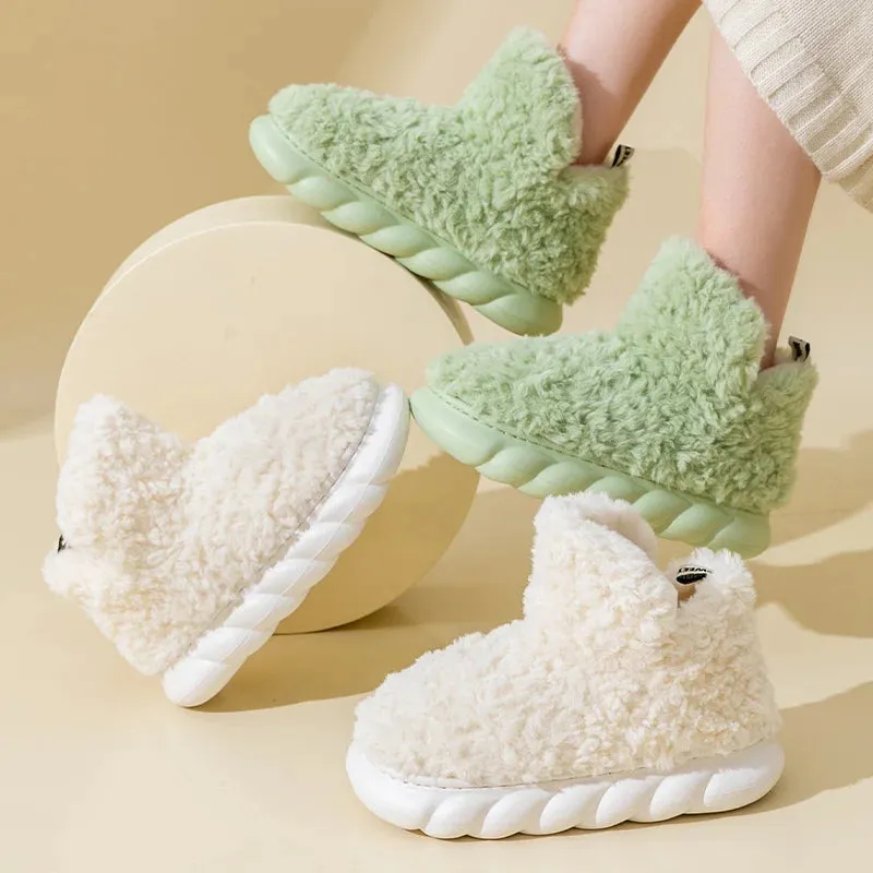 Sohiwoo Cotton slippers for women's autumn and winter home use, new indoor plush bags with warm heels for external wear