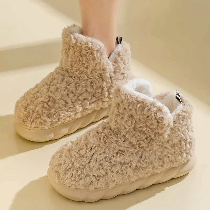 Sohiwoo Cotton slippers for women's autumn and winter home use, new indoor plush bags with warm heels for external wear