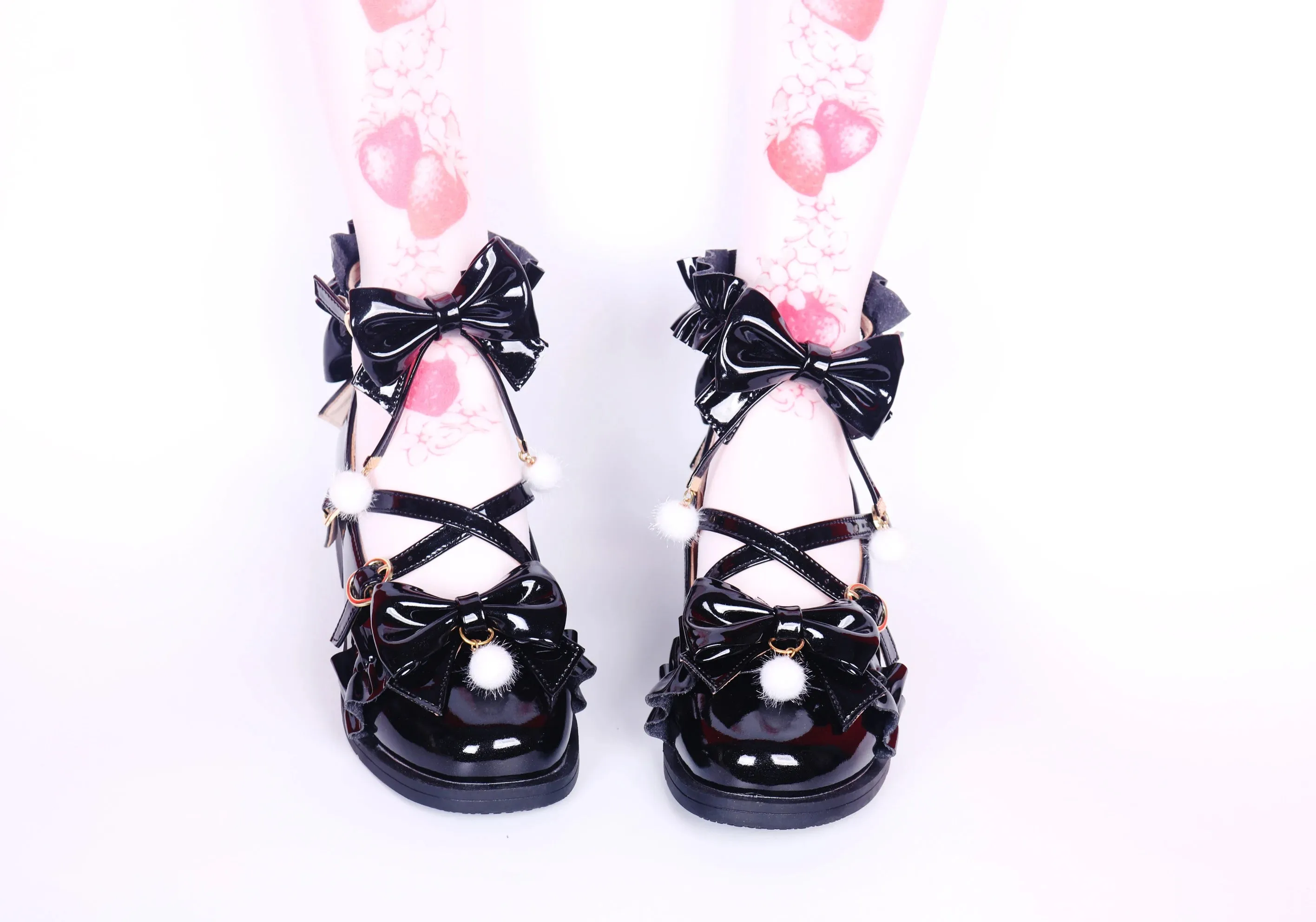 Sohiwoo vintage round head cross strap women shoes cute bowknot sanding kawaii shoes loli cosplay Sweet princess lolita shoes