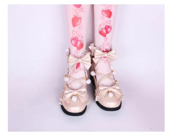 Sohiwoo vintage round head cross strap women shoes cute bowknot sanding kawaii shoes loli cosplay Sweet princess lolita shoes