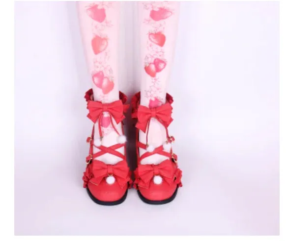 Sohiwoo vintage round head cross strap women shoes cute bowknot sanding kawaii shoes loli cosplay Sweet princess lolita shoes