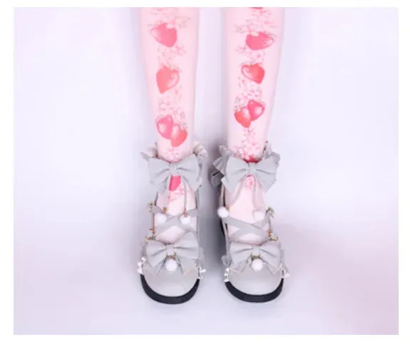 Sohiwoo vintage round head cross strap women shoes cute bowknot sanding kawaii shoes loli cosplay Sweet princess lolita shoes