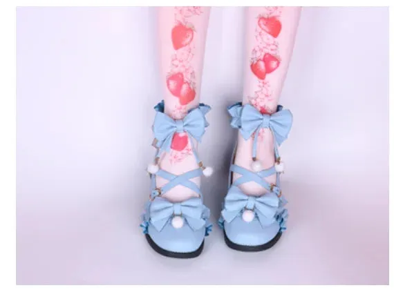 Sohiwoo vintage round head cross strap women shoes cute bowknot sanding kawaii shoes loli cosplay Sweet princess lolita shoes