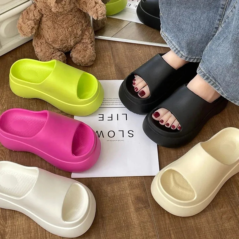 Sohiwoo Women Slippers 2024 Summer New EVA Thick Sole Slip-on Non Slip Slippers Comfort High Heel Sandals Women Indoor Platform Sandals