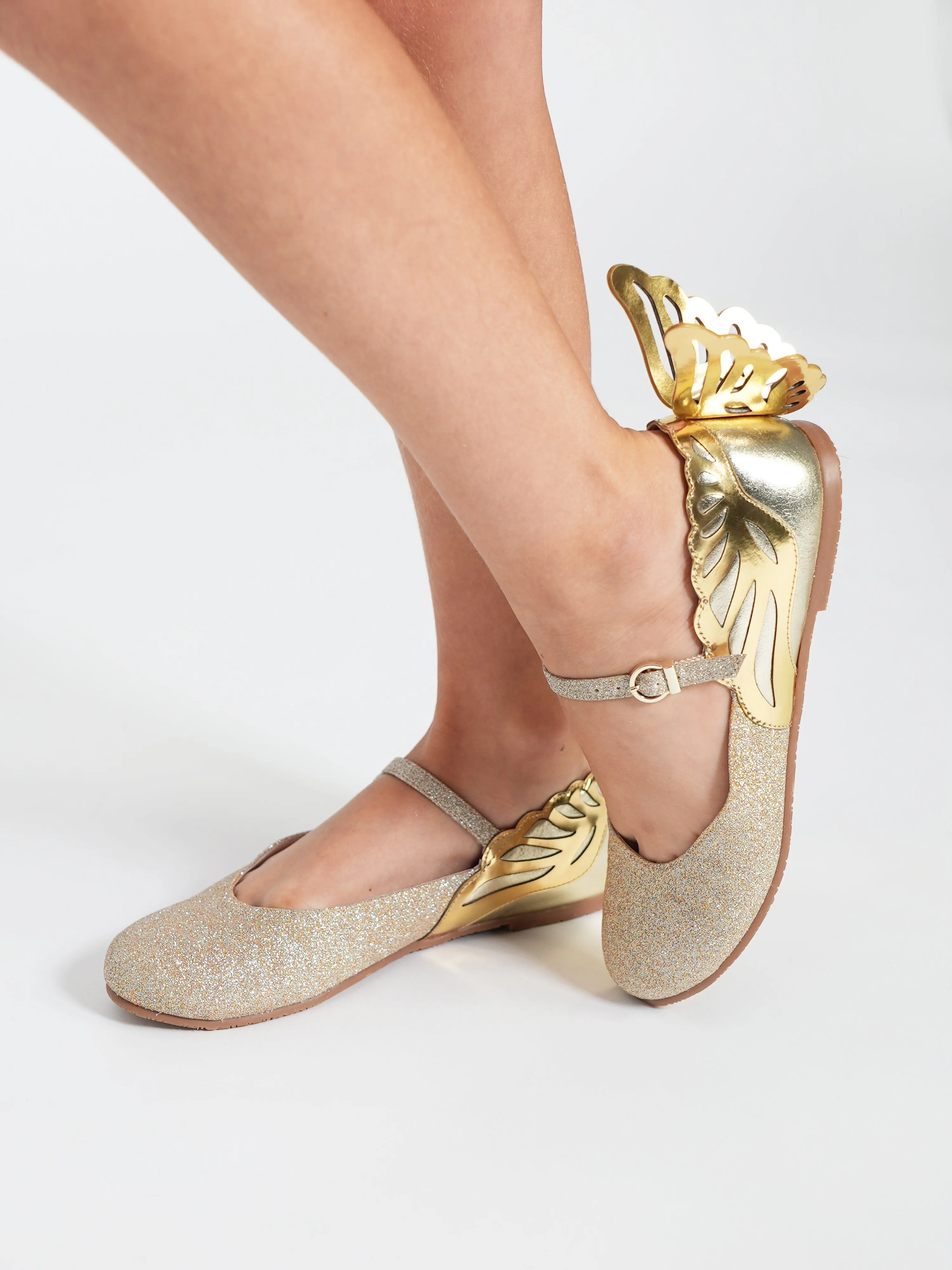 Sophia Webster Girls Leather Heavenly Shoes in Gold