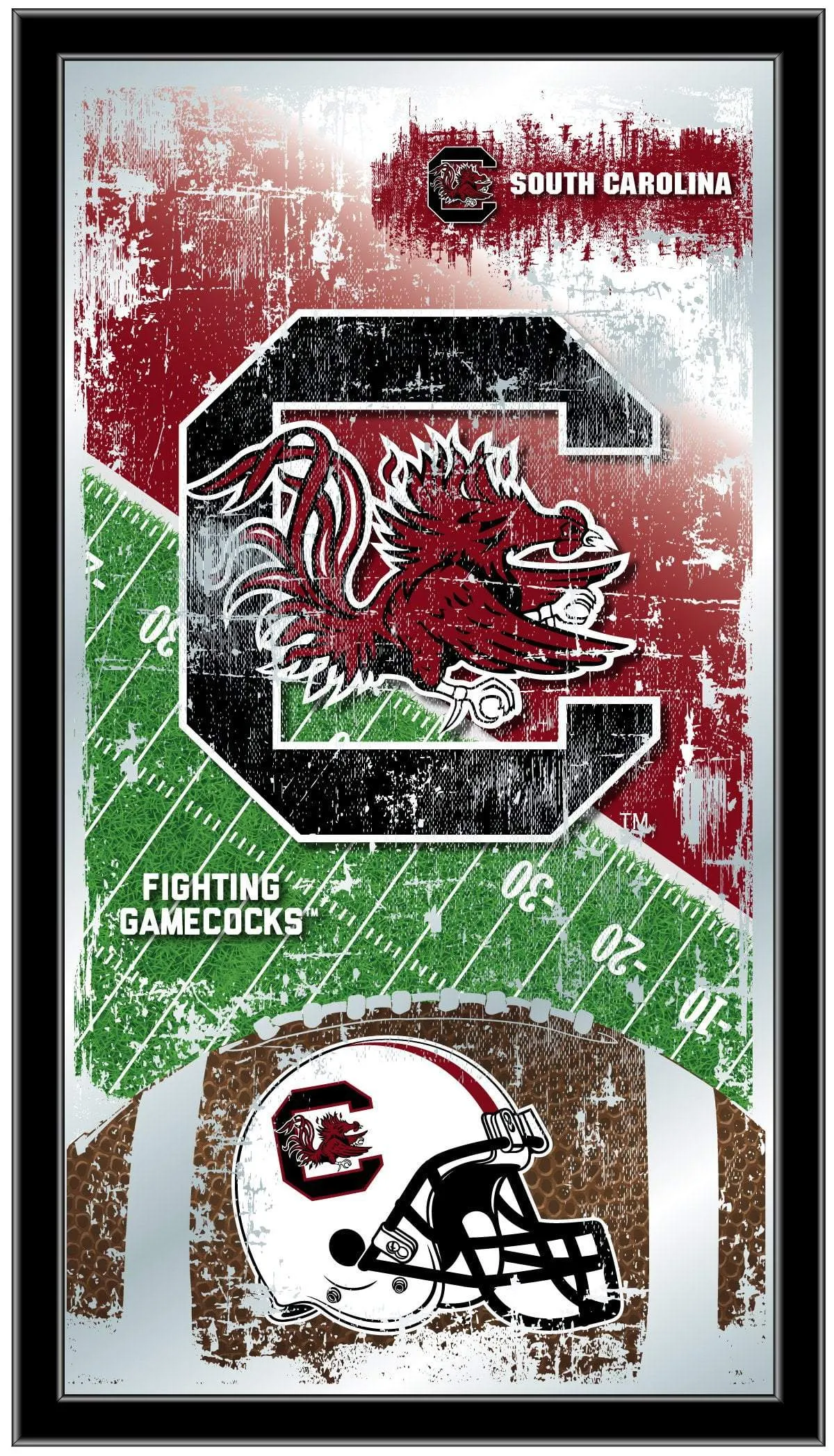 South Carolina Gamecocks HBS Football Framed Hanging Glass Wall Mirror (26"x15")