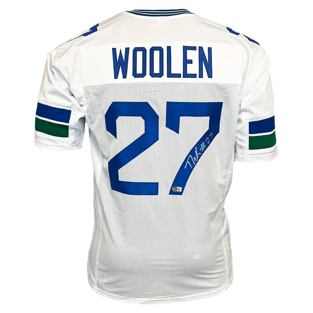 Tariq Woolen Signed Seattle White Throwback Football Jersey (Beckett)