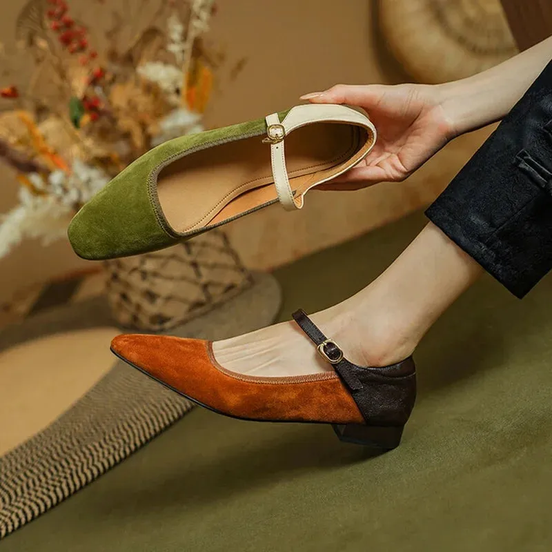 TAVIMART  -  NEW Spring/Autumn Women Pumps Sheep Suede Leather Shoes for Women Square Toe Low Heel Shoes Concise Mixed Colors Mary Jane Shoes