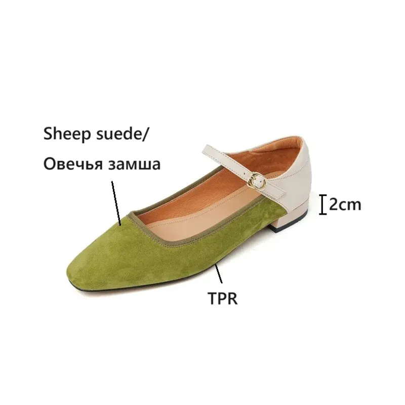 TAVIMART  -  NEW Spring/Autumn Women Pumps Sheep Suede Leather Shoes for Women Square Toe Low Heel Shoes Concise Mixed Colors Mary Jane Shoes