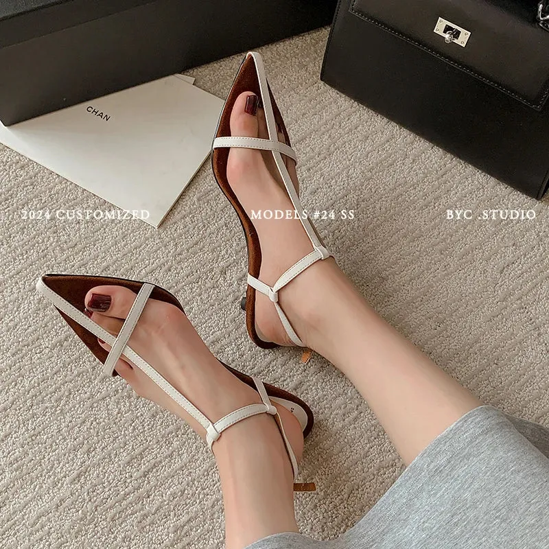 TAVIMART  -  Simple Sandals Women Shoes Narrow Band Sexy Sandals Kitten Heels Ladies Concise Footwear Summer Shoes Pointed Toe