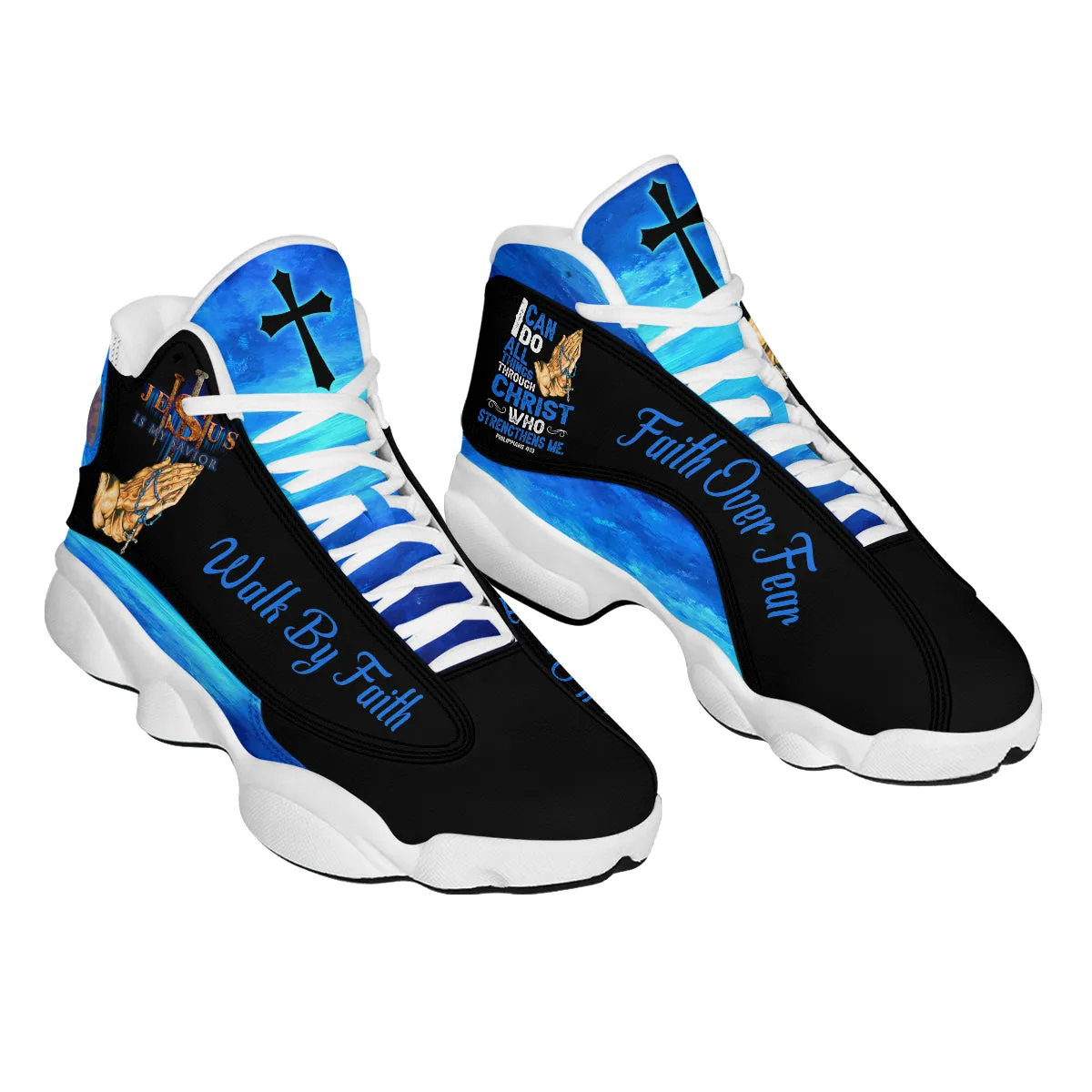 Teesdily | Jesus God Prayer Basketball Shoes, I Can Do All Things Through Christ Shoes, Religious Footwear, Christian Unisex Basketball Shoes