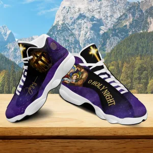 Teesdily | Jesus Is Born Nativity O Holy Night Basketball Shoes, Christmas Scene Nativity Jesus Running Shoes, Christmas Gift