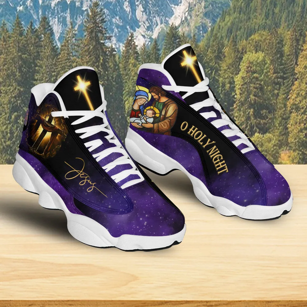 Teesdily | Jesus Is Born Nativity O Holy Night Basketball Shoes, Christmas Scene Nativity Jesus Running Shoes, Christmas Gift