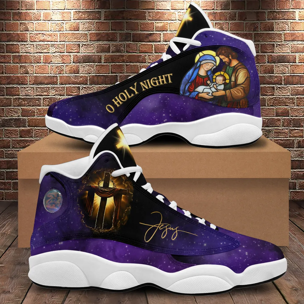 Teesdily | Jesus Is Born Nativity O Holy Night Basketball Shoes, Christmas Scene Nativity Jesus Running Shoes, Christmas Gift