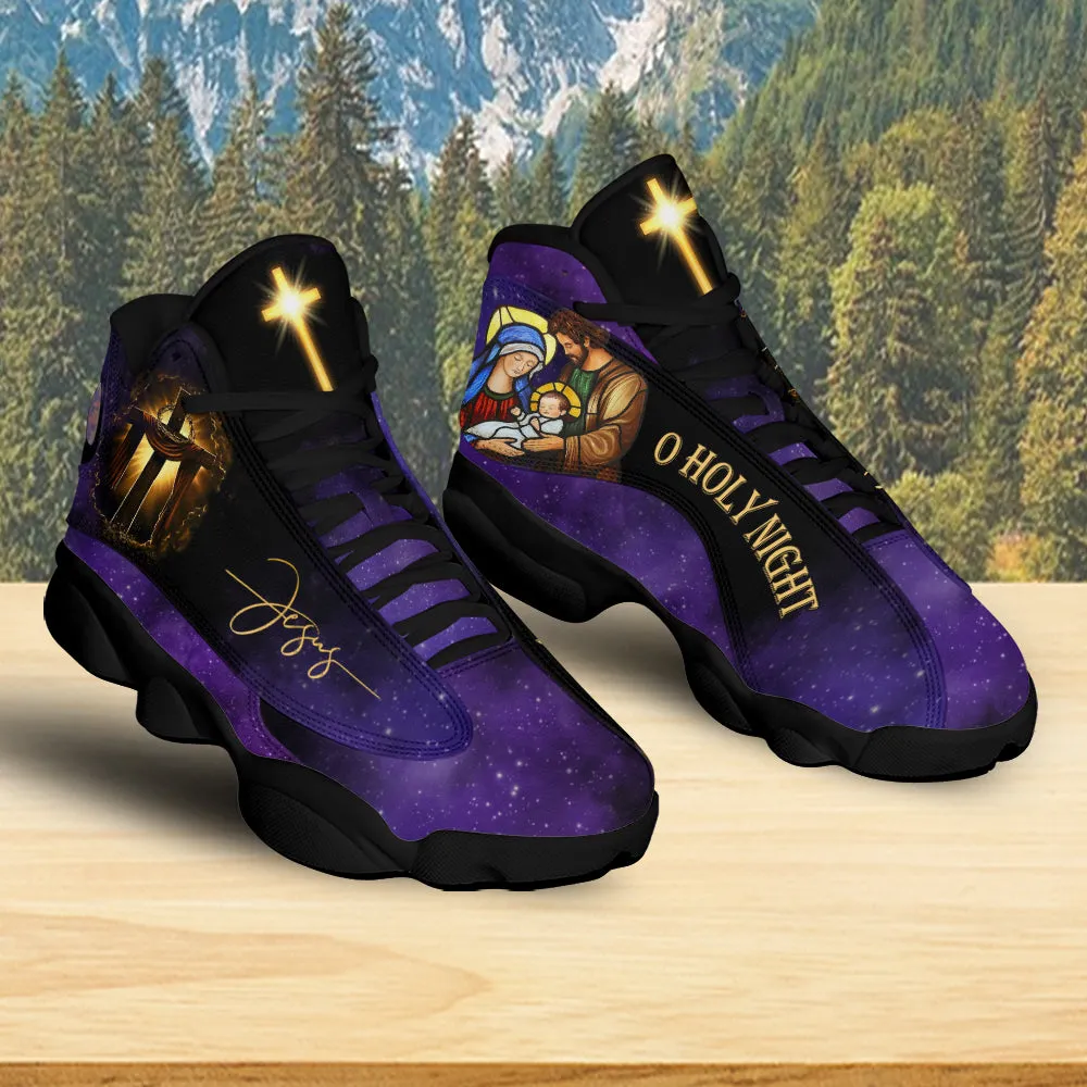 Teesdily | Jesus Is Born Nativity O Holy Night Basketball Shoes, Christmas Scene Nativity Jesus Running Shoes, Christmas Gift