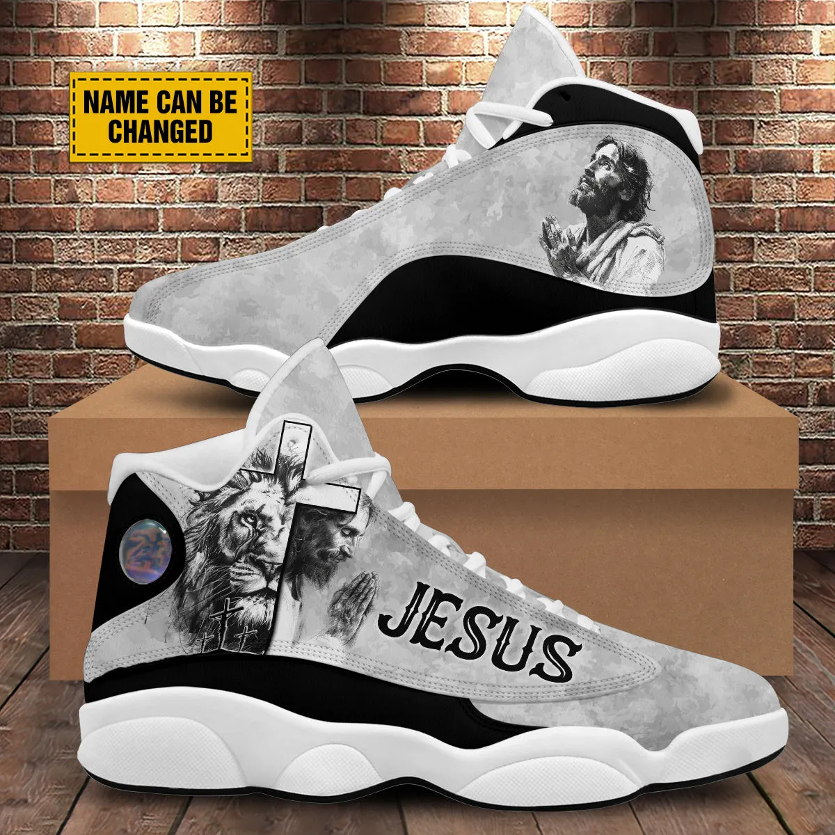 Teesdily | Personalized Jesus And Lion Basketball Shoes, Lion Of Judah Shoes, God Lover Religious Custom Gifts Unisex Basketball Shoes