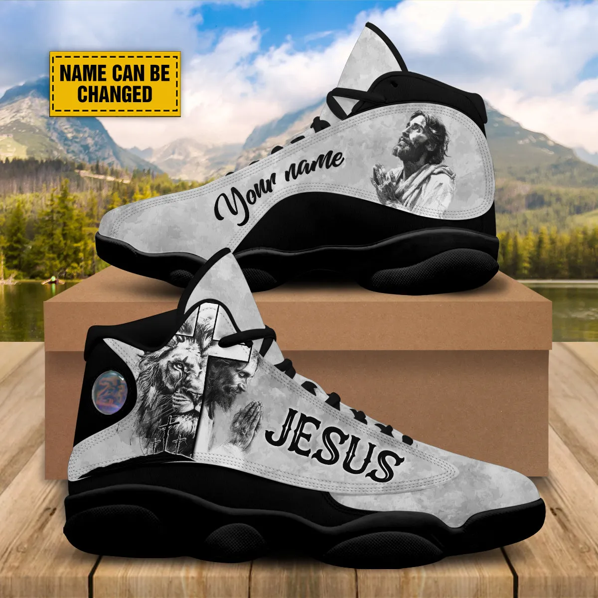 Teesdily | Personalized Jesus And Lion Basketball Shoes, Lion Of Judah Shoes, God Lover Religious Custom Gifts Unisex Basketball Shoes