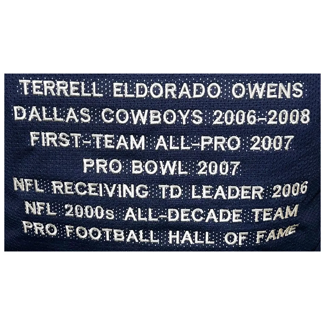 Terrell Owens Signed Dallas Thanksgiving Stats Football Jersey (JSA)