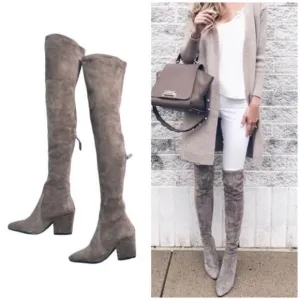 The MOST Popular OTK Over The Knee Boots Faux Suede Gray