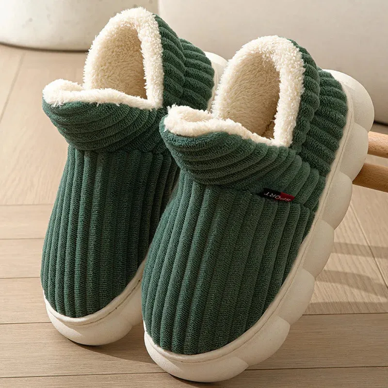 Unisex Winter Home Warm Slippers Plush Women Indoor Fur Slides High Top Concise outside Waterproof Slippers Shoes Men Boots