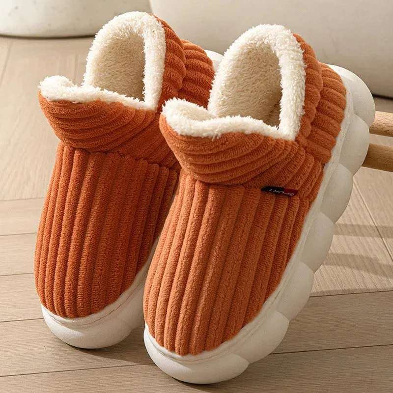 Unisex Winter Home Warm Slippers Plush Women Indoor Fur Slides High Top Concise outside Waterproof Slippers Shoes Men Boots