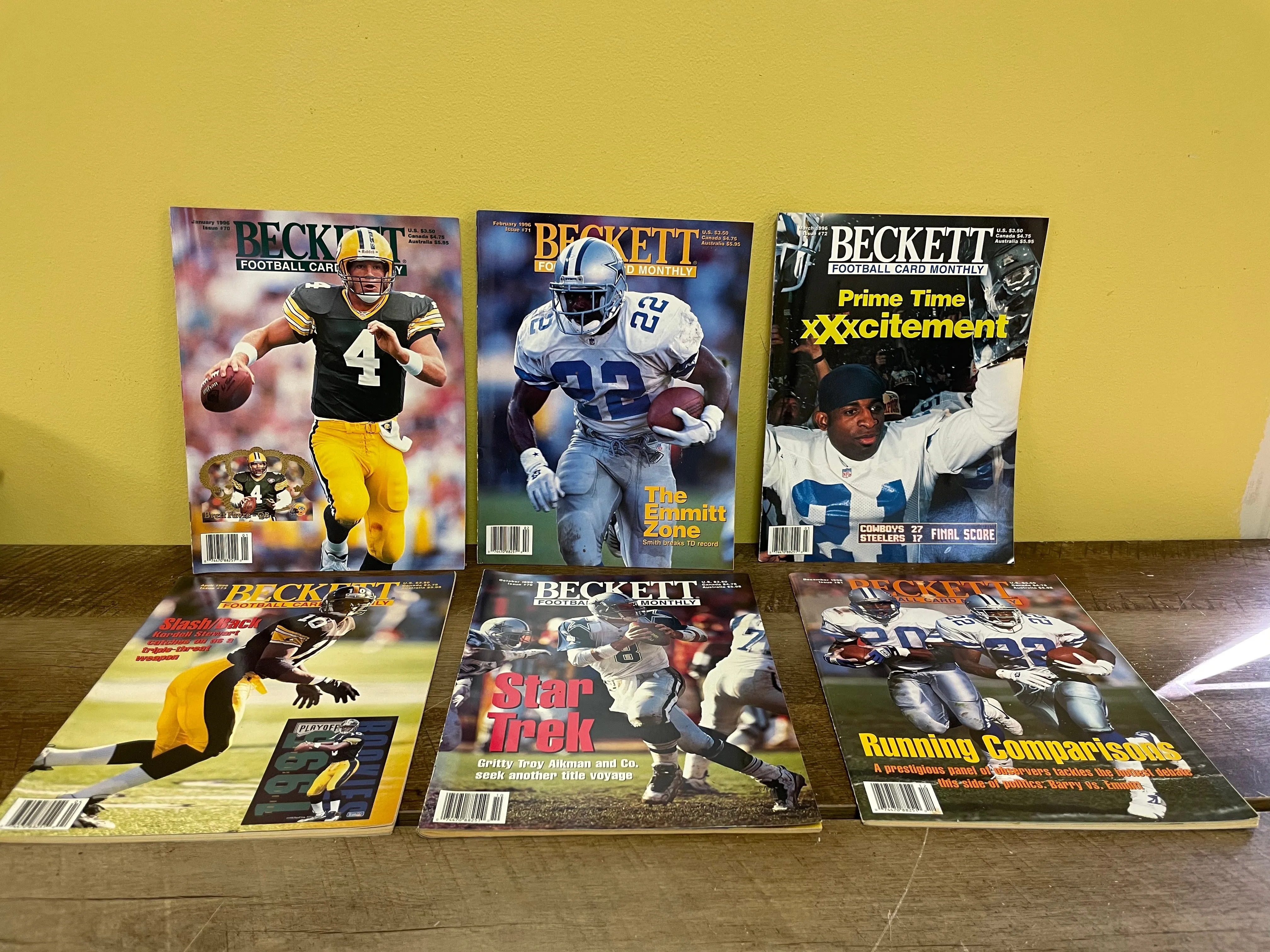 (V) BECKETT FOOTBALL CARD MONTHLY Magazines Lot/6 Vintage 1996 Jan-Apr, Oct, Dec