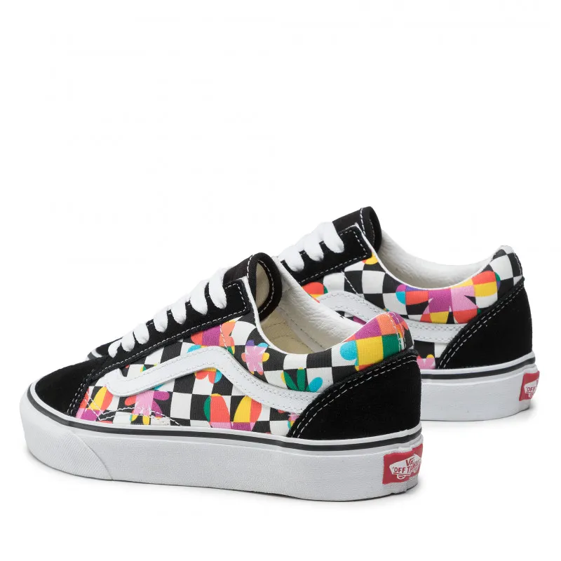 Vans Unisex Old Skool Plimsolls Checkerboard Shoes - Black / Floral