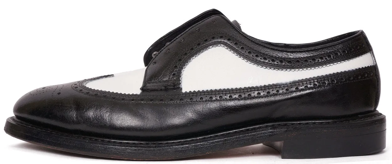 Vintage 80s Mens Wingtip Shoes Black & White Leather Hy-Test Safety - 8.5