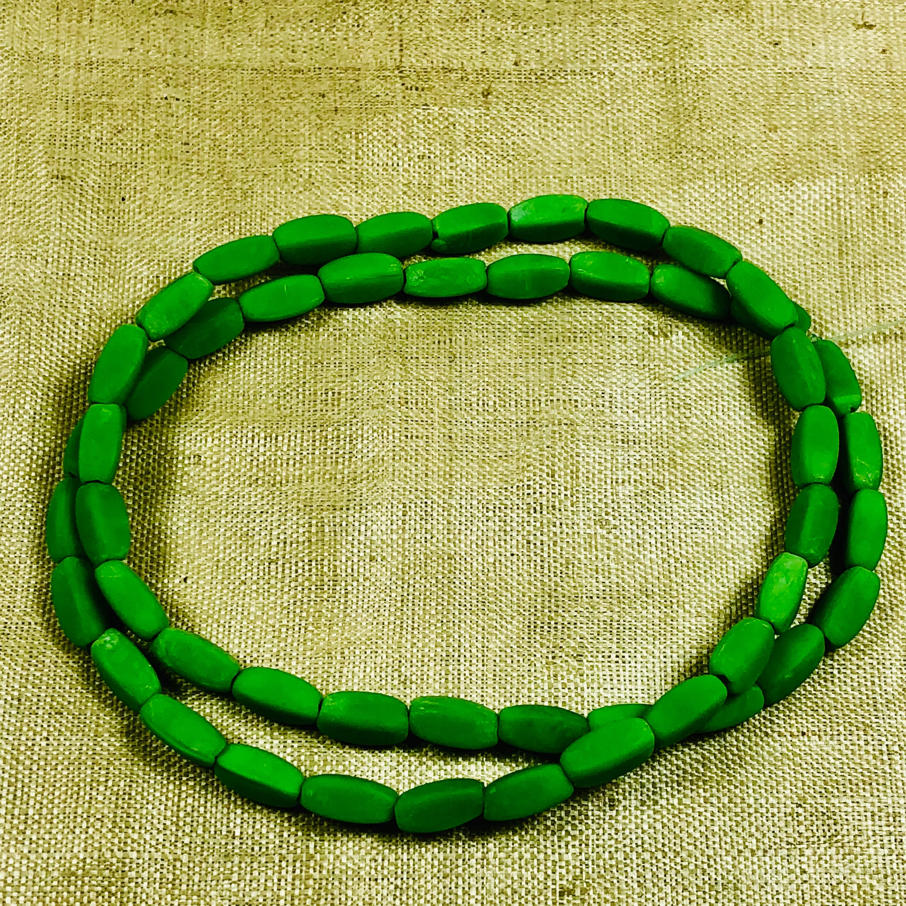 Vintage Czech Opaque Green 4-sided Cylinder Beads