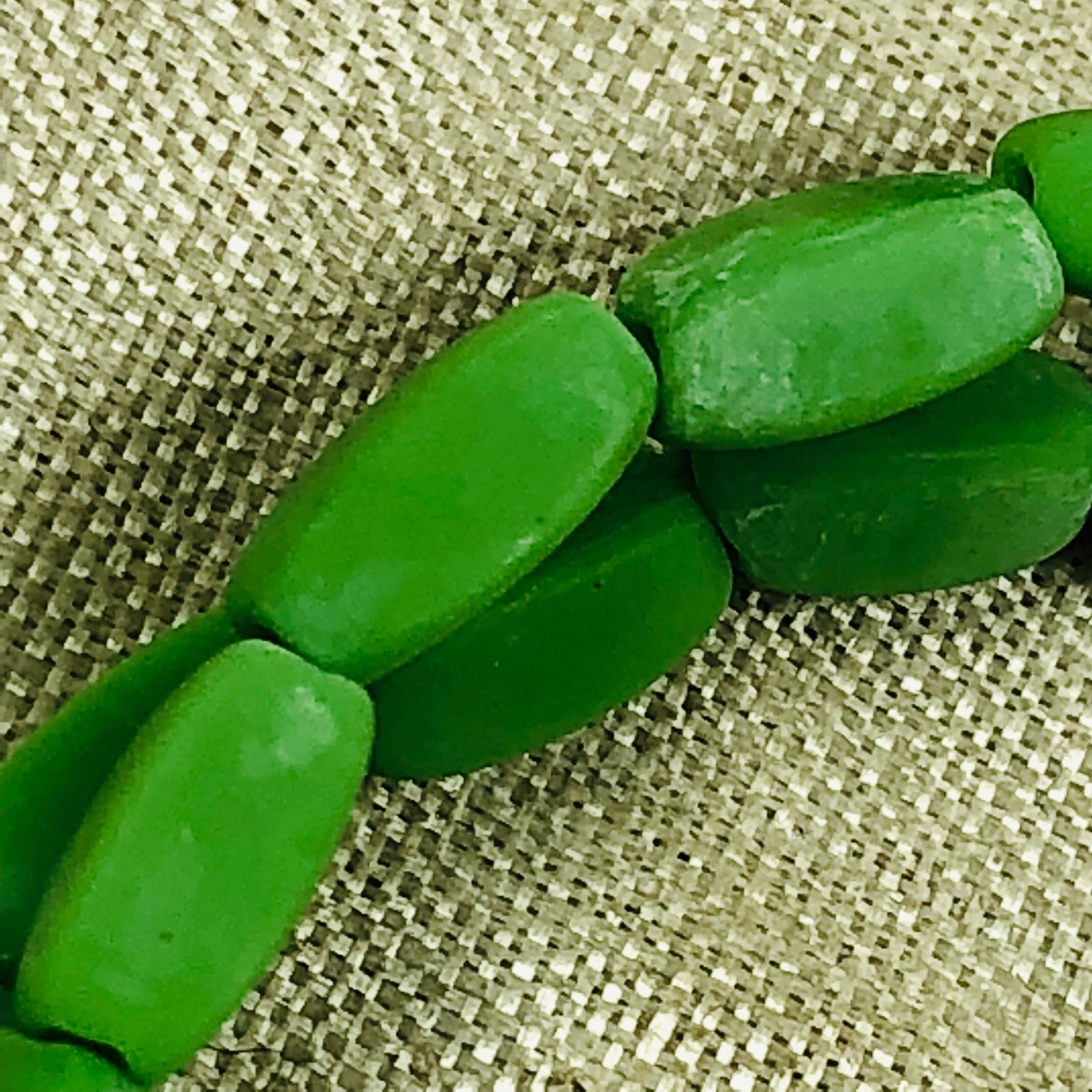 Vintage Czech Opaque Green 4-sided Cylinder Beads