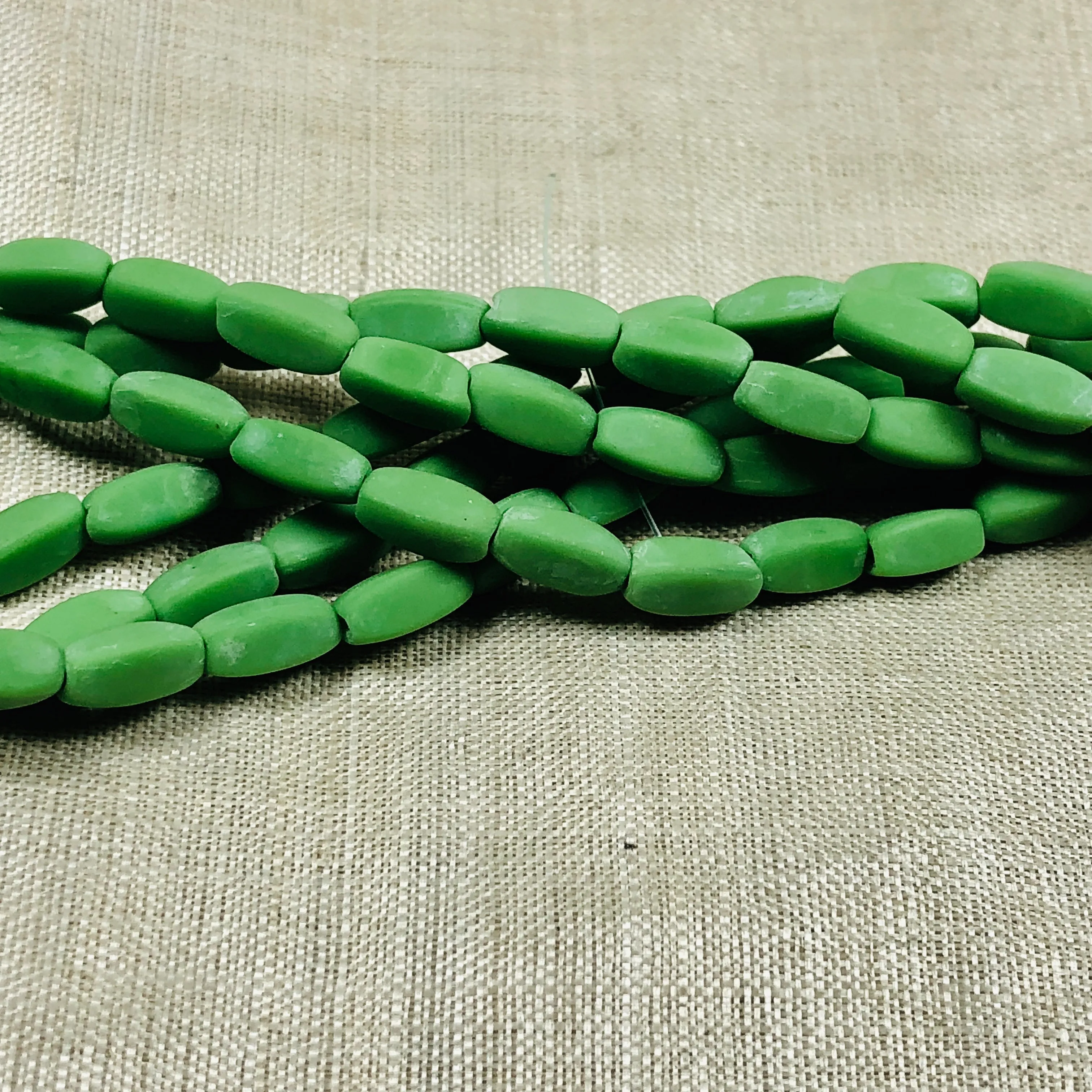 Vintage Czech Opaque Green 4-sided Cylinder Beads