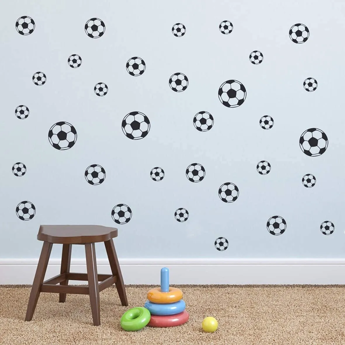 VVWV® 35 PCs Football Wall Stickers Home Decor Boys Room Sticker Small Football Pattern for Boys Bedroom Children Kids Room Black