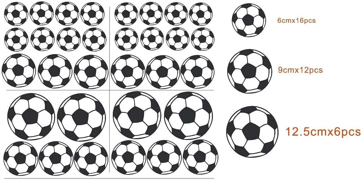 VVWV® 35 PCs Football Wall Stickers Home Decor Boys Room Sticker Small Football Pattern for Boys Bedroom Children Kids Room Black