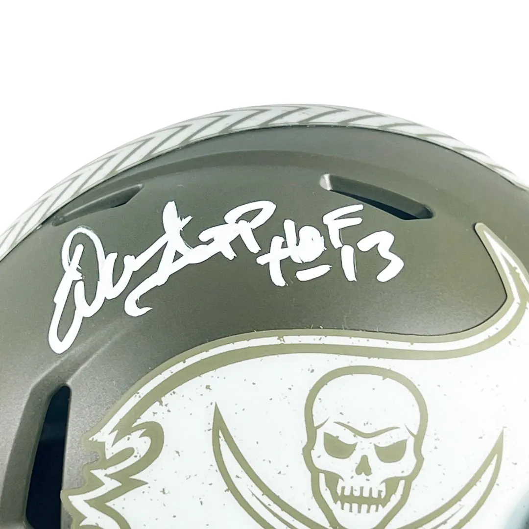 Warren Sapp Signed HOF 13 Inscription Tampa Bay Buccaneers Salute to Service Mini Football Helmet (Beckett)