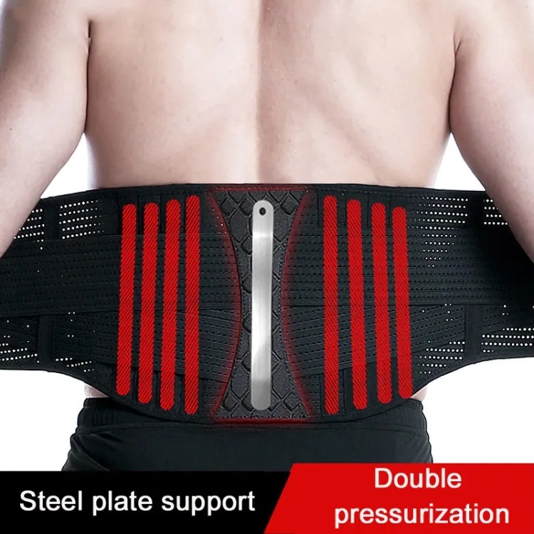 Webbing Breathable Waist Belt Squat Weightlifting Fitness Steel Plate Back Support Belt, Specification: L(Black)