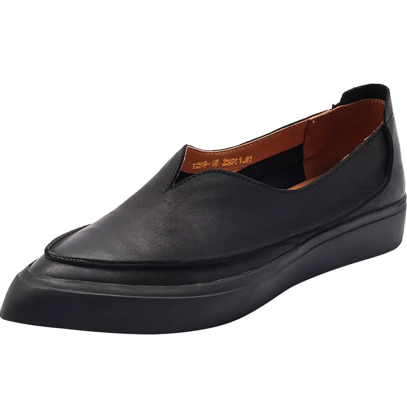 Witch Style Point Toe Calfskin Flat Loafers in Coffee/Black/Brown