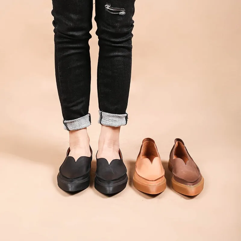 Witch Style Point Toe Calfskin Flat Loafers in Coffee/Black/Brown