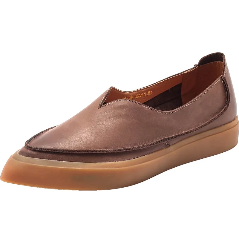 Witch Style Point Toe Calfskin Flat Loafers in Coffee/Black/Brown