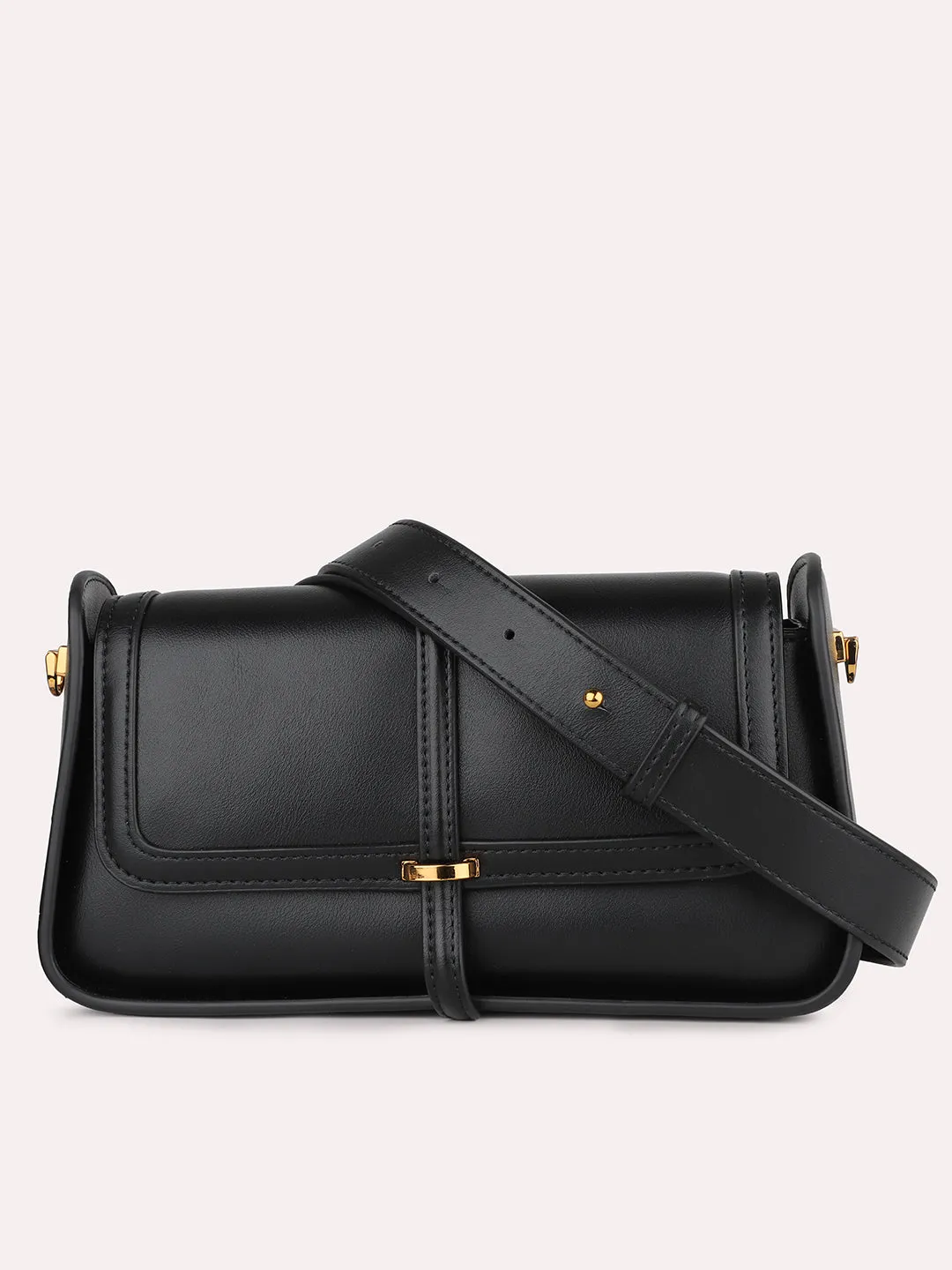 Women Black Solid Structured Sling Bag