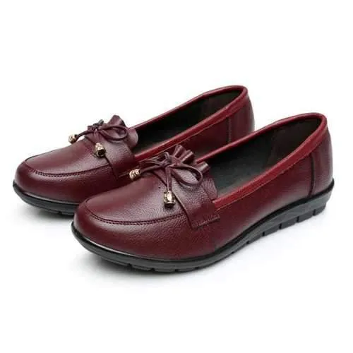 Women Leather Butterfly Knot Casual Slip On Flats