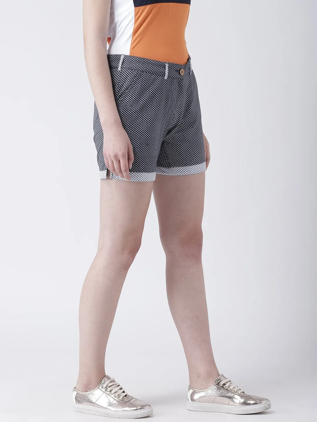 Women Navy Blue Solid Slim Fit Shorts