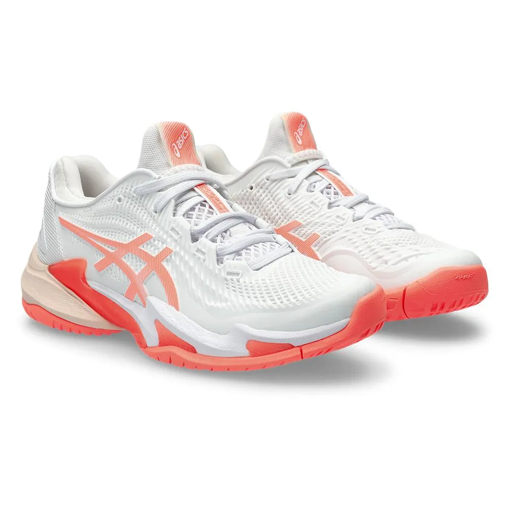 Women's Court FF 3 Tennis Shoes White and Sun Coral