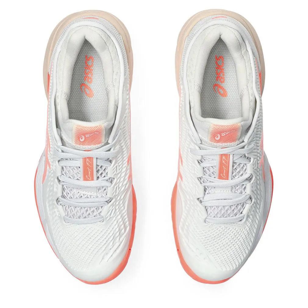 Women's Court FF 3 Tennis Shoes White and Sun Coral