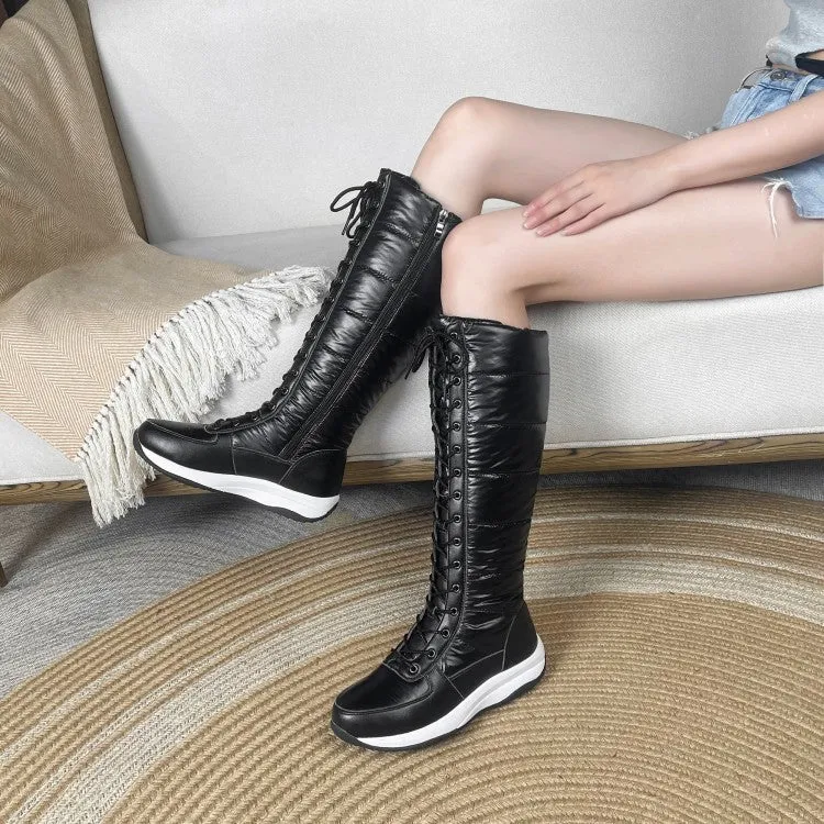 Women's Leather Wedge Heels Down Tall Boots for Winter