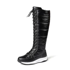 Women's Leather Wedge Heels Down Tall Boots for Winter