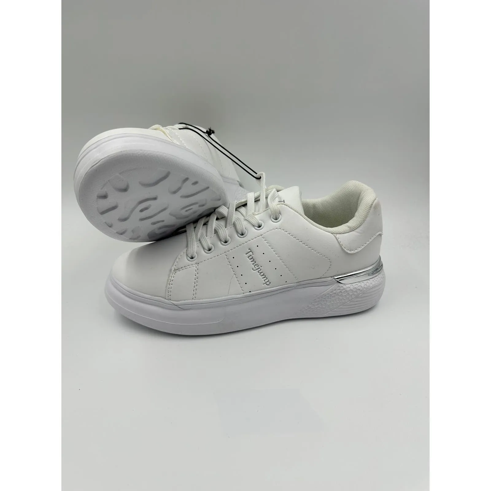 Women's Size 7, All White Synthetic Sneaker with Thick Sole for Ultimate Support