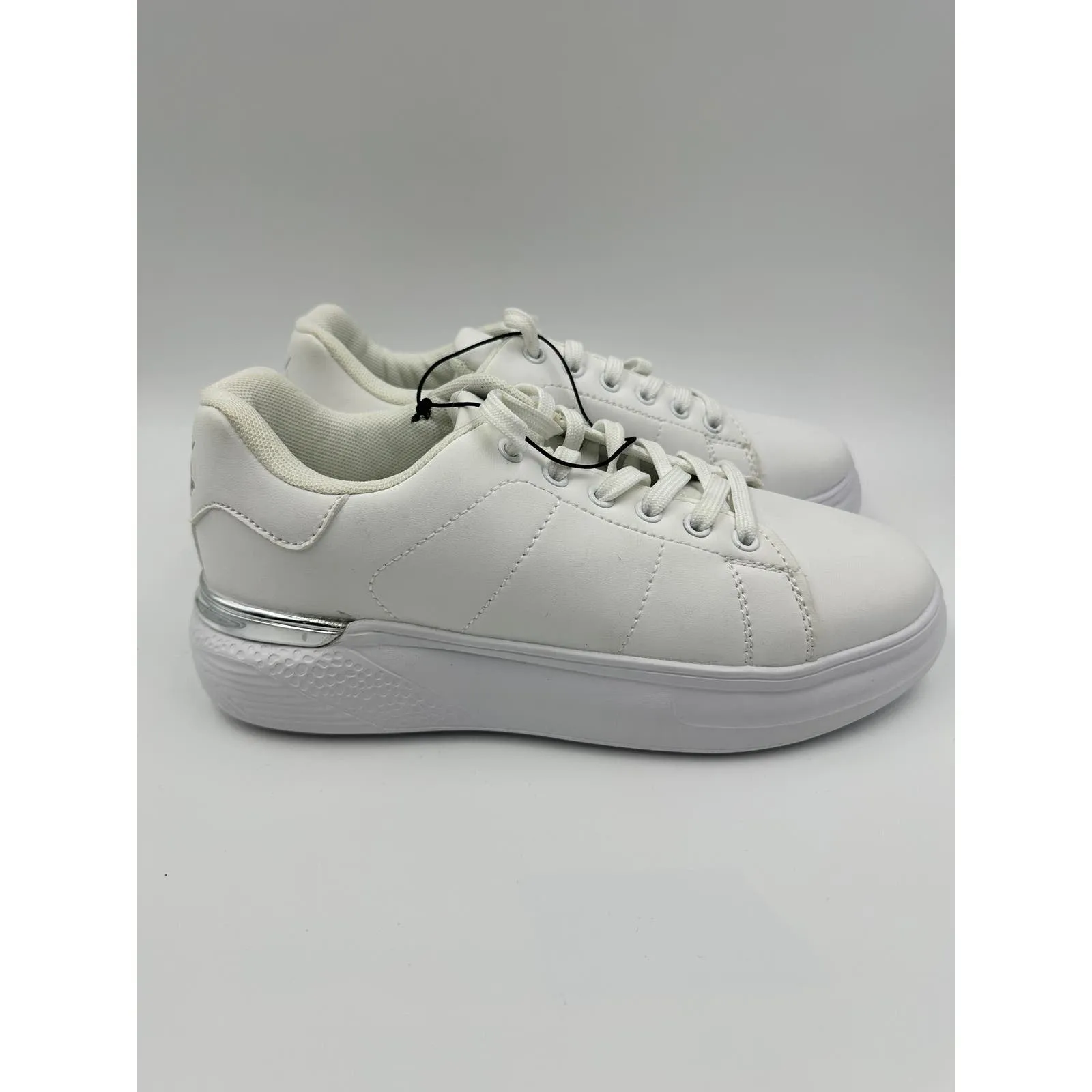 Women's Size 7, All White Synthetic Sneaker with Thick Sole for Ultimate Support