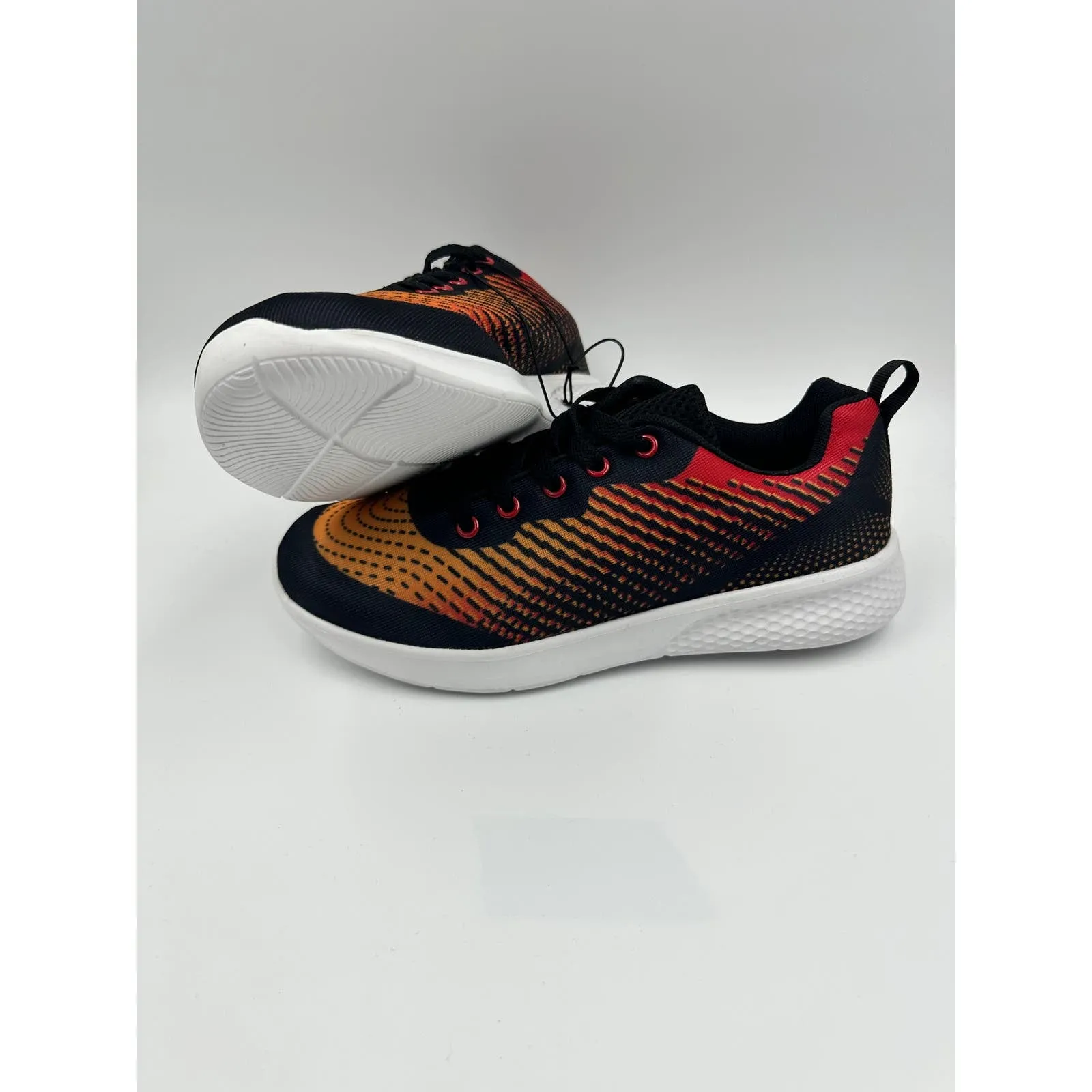 Women's Size 7, Black & Orange Funky Design Sneaker w/ Thick White Sole